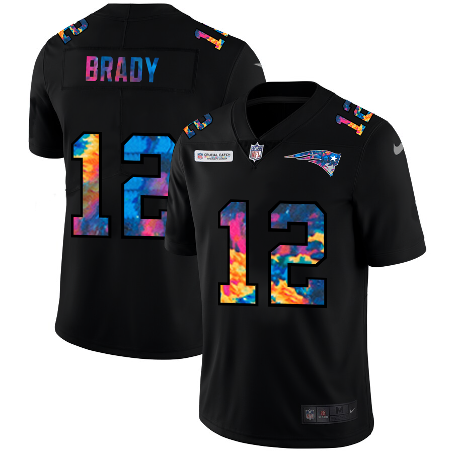 NFL New England Patriots #12 Tom Brady Men Nike MultiColor Black 2020 Crucial Catch Vapor Untouchable Limited Jersey